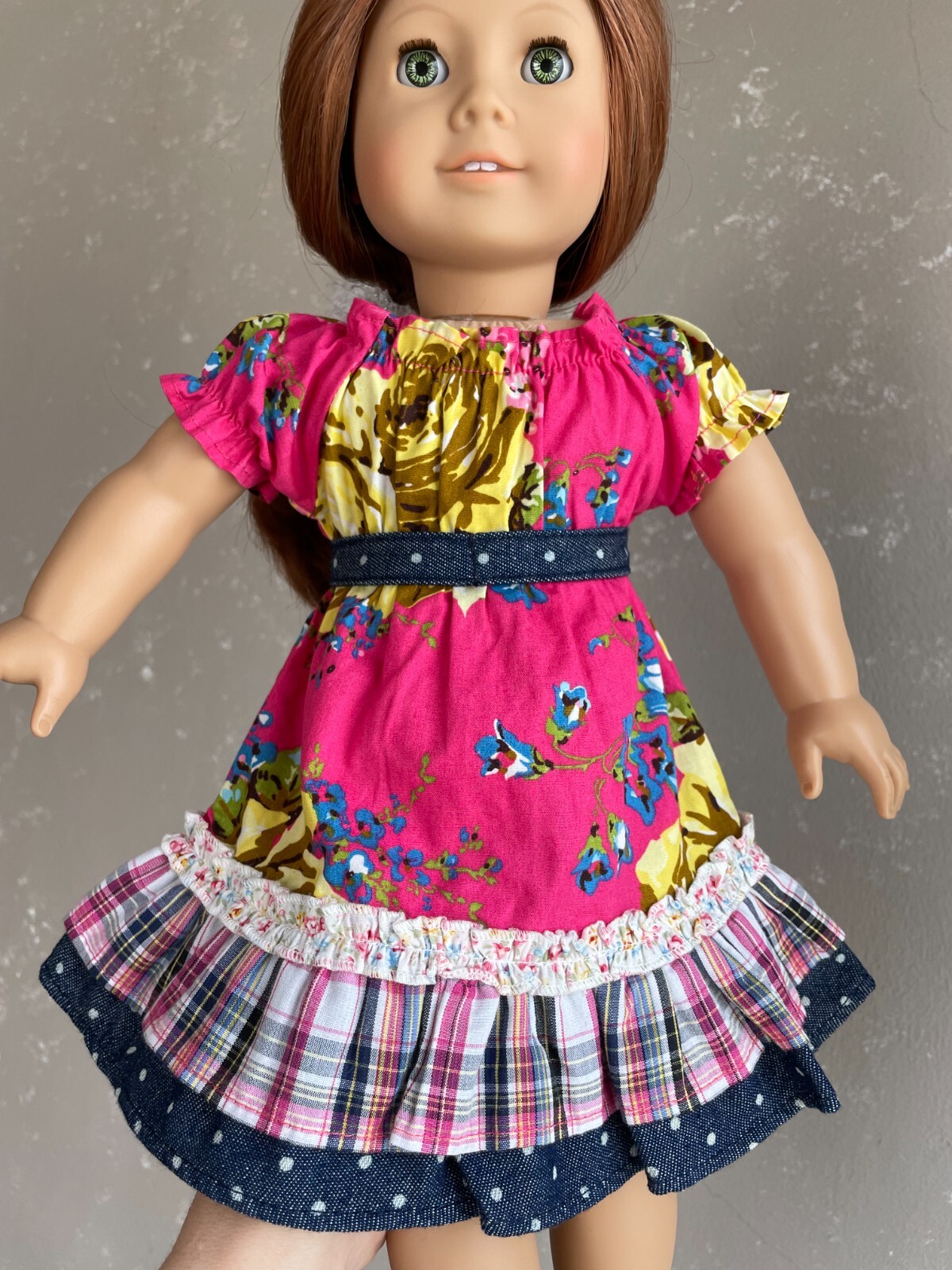 MY VINTAGE BABY Mixed Media Floral PINK FIESTA DRESS / 18" Dolls