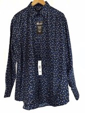 Nine West Men Blue Floral Dress Shirt Size L 16-16.5 32/33 Long Sleeve Button Up