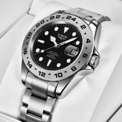 Montre Homme Lige Quartz - Cadran Vert, Bracelet Acier - Étanche 30m - Neuf Avec étiquettes