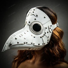 Long Nose White Plague Doctor Face Mask Masquerade Steampunk Halloween Costume