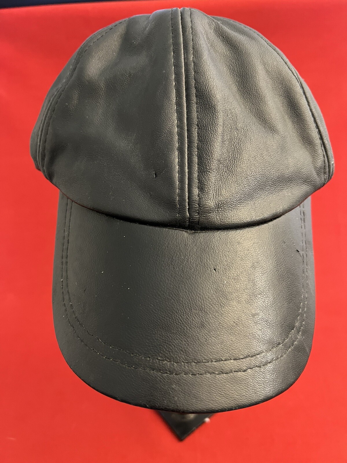 GENUINE LEATHER CAP Solid Black Adjustable Motorc… - image 1
