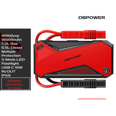 Portable Jump Starter 1600Amp Peak Jump Pack for Car Battery 18000mAh with Clamp