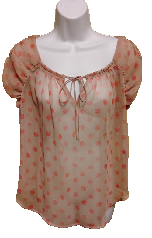 NWT Vera Wang Women's Beige Red Geometric Short Sleeve Top Blouse