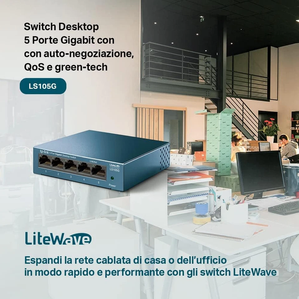 Switch Ethernet 5 Porte Gigabit Sdoppiatore Ethernet, Struttura in Metallo - Immagine 2 di 4