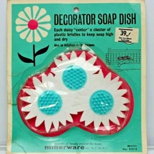 RARE VINTAGE 1960's Minerware Decorator Daisy Soap Dish #3373 MADE IN USA NOS