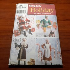 Simplicity 4393 Holiday Costumes Pattern Santa Claus Mrs Claus Elf AA XS S M