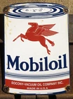 VINTAGE MOBILOIL MOTOR OIL CAN PORCELAIN GAS STATION MOBIL MOBILGAS SIGN