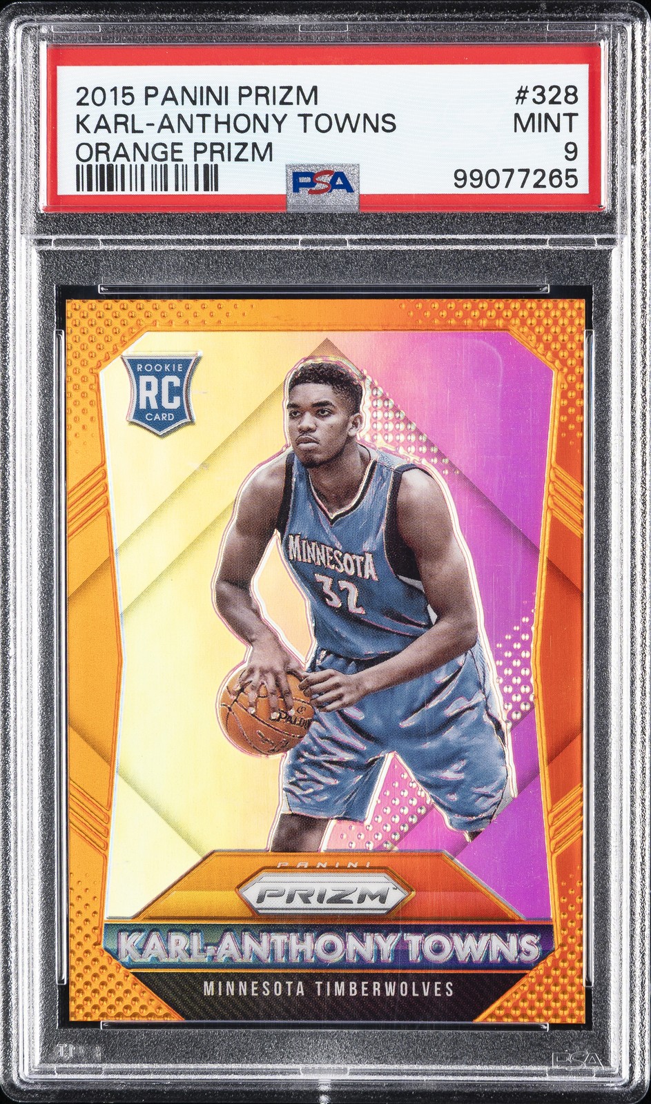 2015 PANINI PRIZM ORANGE PRIZM #328 KARL-ANTHONY TOWNS ROOKIE RC 10/65 PSA 9