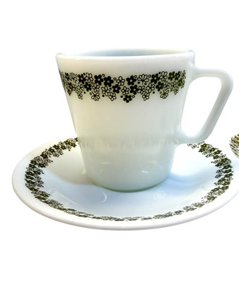 Vintage Corelle Spring Blossom Green Crazy Daisy Cup Saucer Set of