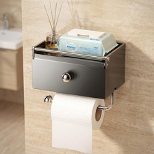 Toilet Paper Holder with Shelf,Wall Mount Toilet Paper Roll Holder,Self-Adhesive