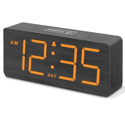Wooden Digital Alarm Clock Loud Heavy Sleepers Large Numbers Dimmer Plug In