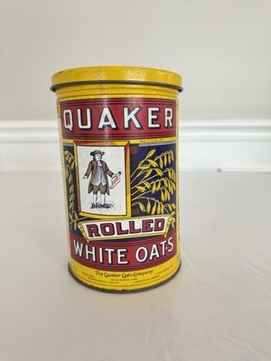 Vtg 1984 Limited Edition Quaker Oats Round Tin Canister Cool Graphics W Recipes