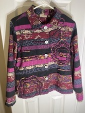 Choices Vintage Med Floral Embroidered Boho Y2K Jacket Tin Buttons Casual Office