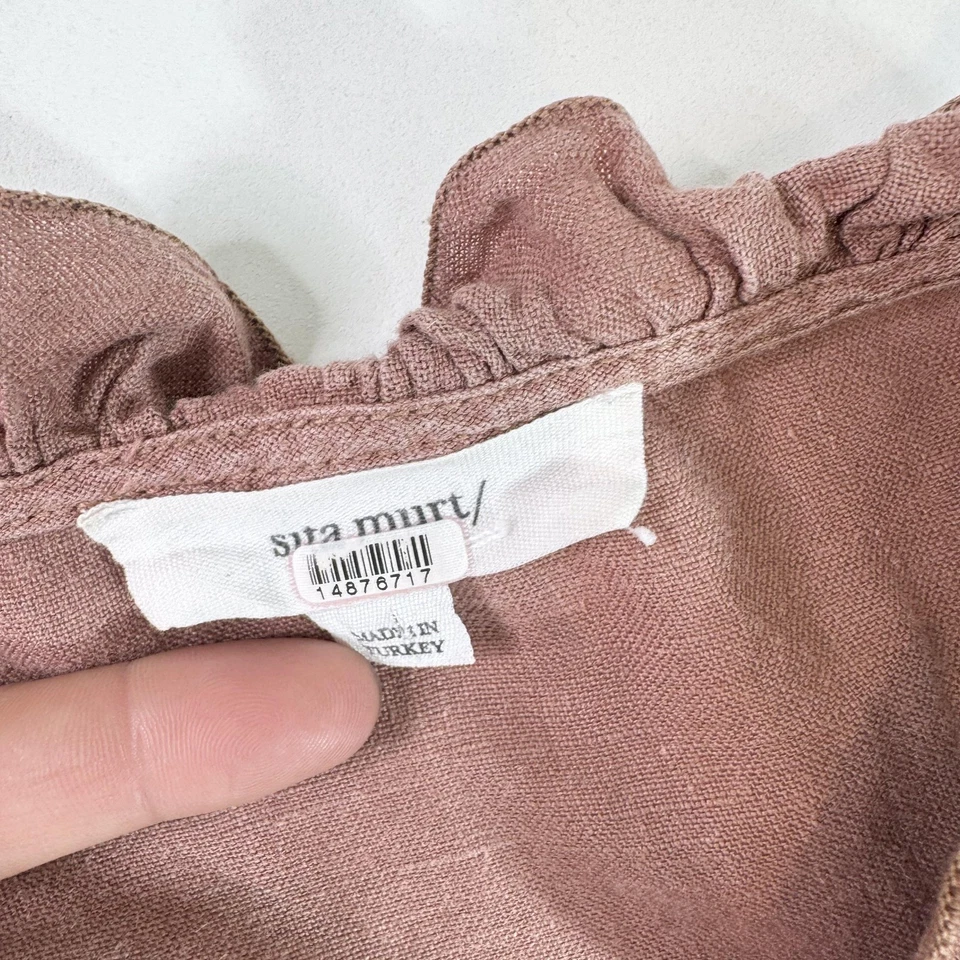 Sita Murt Shirt Womens 42 Pink Mauve Linen Ruffle Sleeve Button Front Blouse - Image 2 of 4