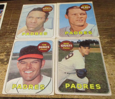 4) 1969 Topps San Diego Padres baseball cards #38 #98 Giusti #223 #387 Klaus