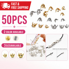 50PCS Stainless Steel Crimp Bead Tips Knot Covers DIY Jewelry Making Kit