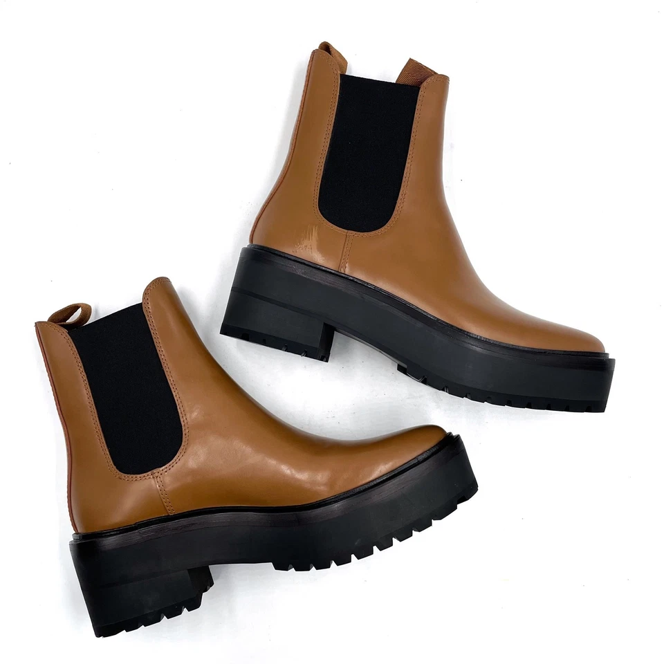 Loeffler Randall Reggie Chelsea Bota Plataforma Safari Cuero Marrón Tobillo Talla 7.5 Foto 2 de 4