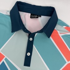 Sunday Swagger Polo Men XL Teal Coral Geometric Golf Performance