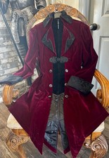 Victorian, Renaissance style tail coat or jacket. Deep red, Black Velvet L 14