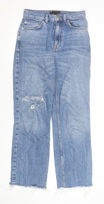 Asos Damen blau Distressed hoher Bund gerade Jeans Größe 8