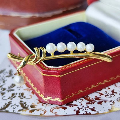 Old Mikimoto】 MIKIMOTO Akoya Pearl 18K Yellow Gold Brooch | eBay