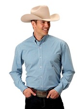 Roper Western Shirt Mens L/S Stretch Turquoise 03-001-0379-2107 BU
