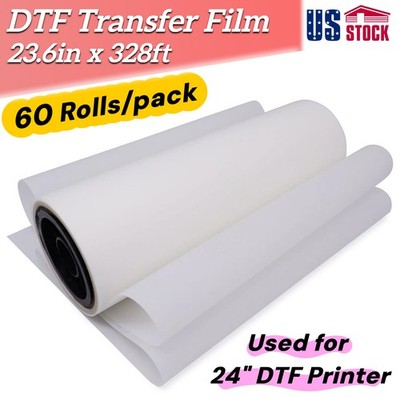 DTF Film 23.6'' x 328ft 60Rolls Instant Hot Peel Double sided For 24'' DTF Printer