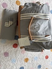Pottery Barn Kids classic Harper canvas Diaper bag w pad gray mono V New