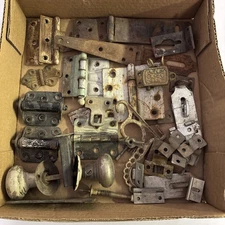 Lot of Antique & Vintage Miscellaneous old hardware Hinges Hasps Door Knob, Etc.