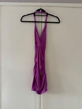 AsYou Purple Plunge Halterneck Ruched Bodycon Mini Dress Size UK 8