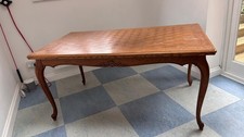 Vintage Louis XV Style French Carved Oak Parquet Extending Dining Table