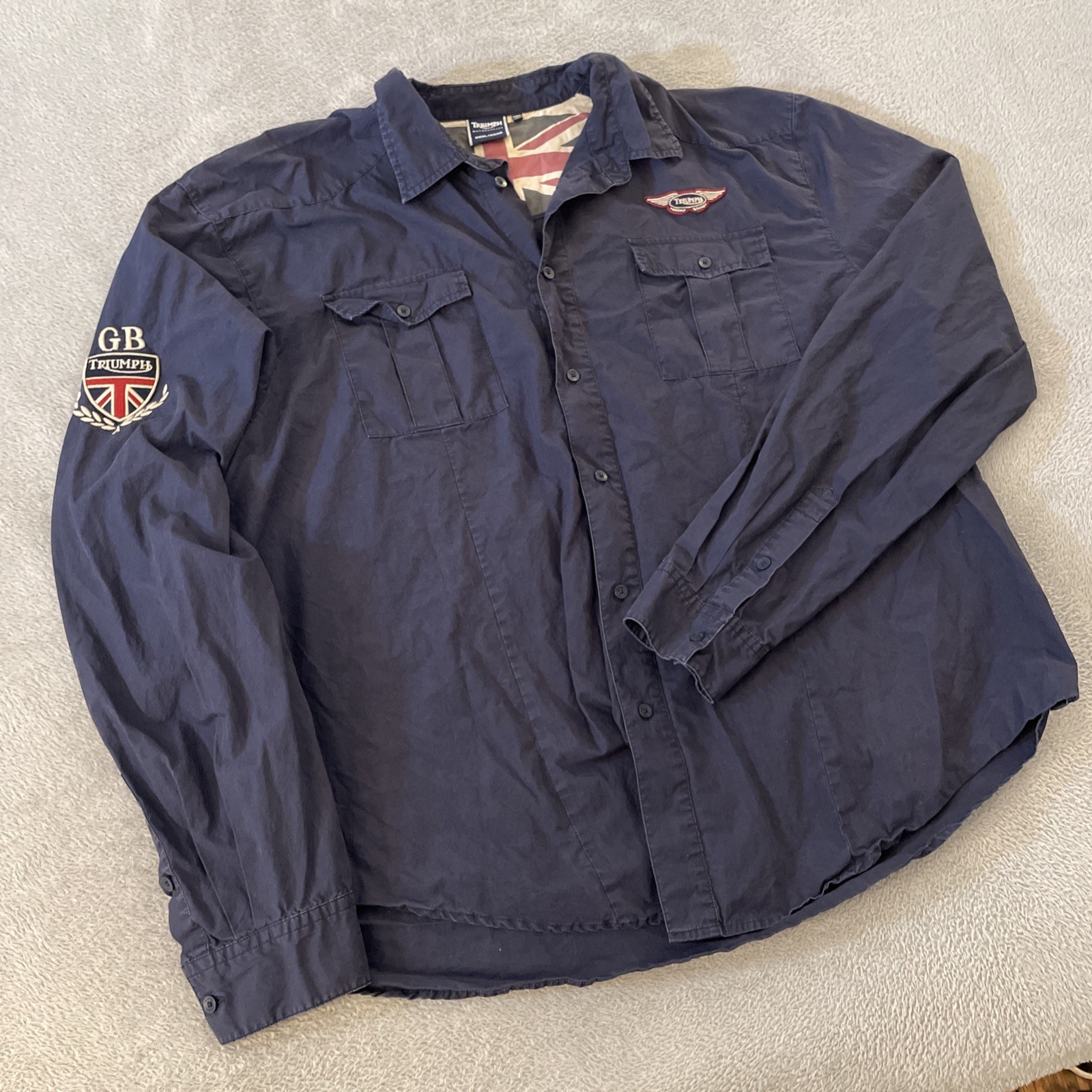 Triumph Motorcycles Great Britain Racing Team Work Canvas Chore Shirt Men's XXXL
