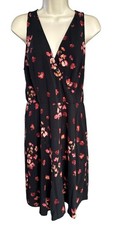 A New Day Women's V-Neck Floral Dress Sleeveless Size M Black Floral Print