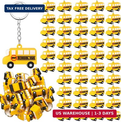 Lineshading School Bus Keychain Bulk Mini Silicone 3D Cute Bus Key Rings Party G