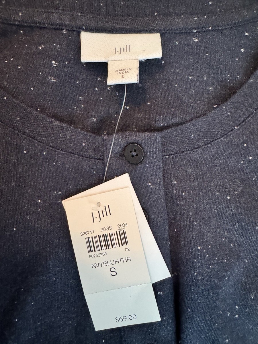 J. Jill Women’s Blue Speckled Cotton Knit Henley Top Long Sleeve Button S View 3