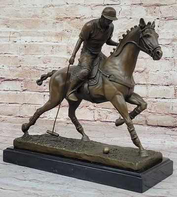 Bronze Polo Player Horse & Jockey Statue Signed Original Milo Sculpture