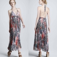 Alice + Olivia Maxi Dress Snow Leopard Jungle Halter Plissé Silk Blend NWT $495