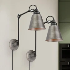 Black Wall Sconces Set Swing Arm Plug In Hardwired Modern Farmhouse Matte Silver