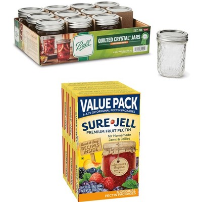 8oz Quilted Crystal Mason Jar 12pk Sure-Jell Original Premium Fruit Pectin 6 ct