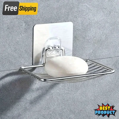 Wall Mounted Soap Dish Stainless Steel Rack Self-Adhesive Holder for Bathroom UK