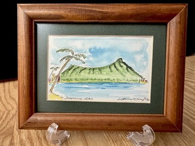 Vtg Framed Diamond Head Watercolor Art Painting By Diarmuid Harrington 1994 ***