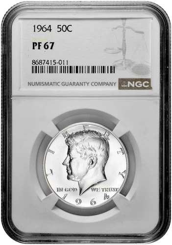 1964 50C Silver Proof Kennedy Half Dollar NGC Graded PF 67 in New Holder