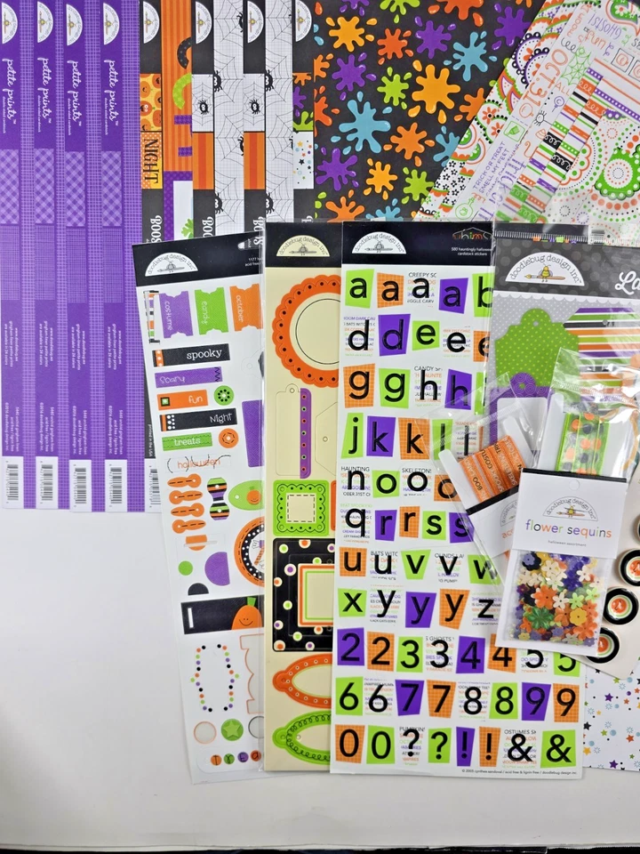 DOODLEBUG Scrapbook HALLOWEEN LOT - Paper Stickers Sequins Buttons Tags Elements - Image 4 of 4
