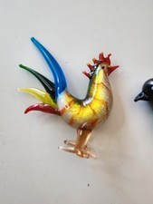 Vtg 2 Venetian Murano Silver Flake Art Glass Rooster  Bird Figurine Free Shp