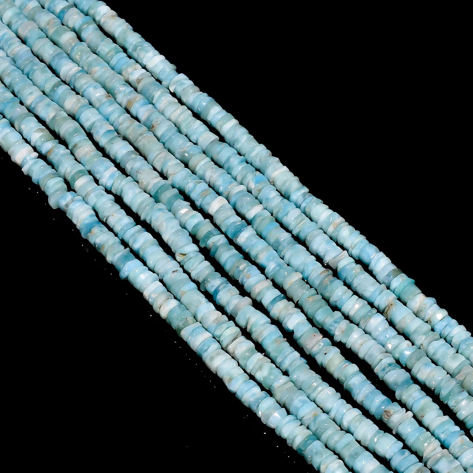 Piedras preciosas naturales Larimar Heishi forma de neumático cuentas lisas 5X5X2 mm filamento 8" GB378 Foto 2 de 2