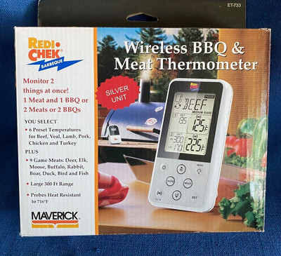 Maverick ET-733 Redi Chek Barbecue BBQ Thermometer Wireless Remote Control Slver