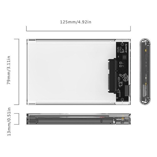 ORICO 2.5" Inch USB 3.0 to SATA HDD SSD Hard Drive Enclosure Caddy Case - Clear - Picture 7 of 7
