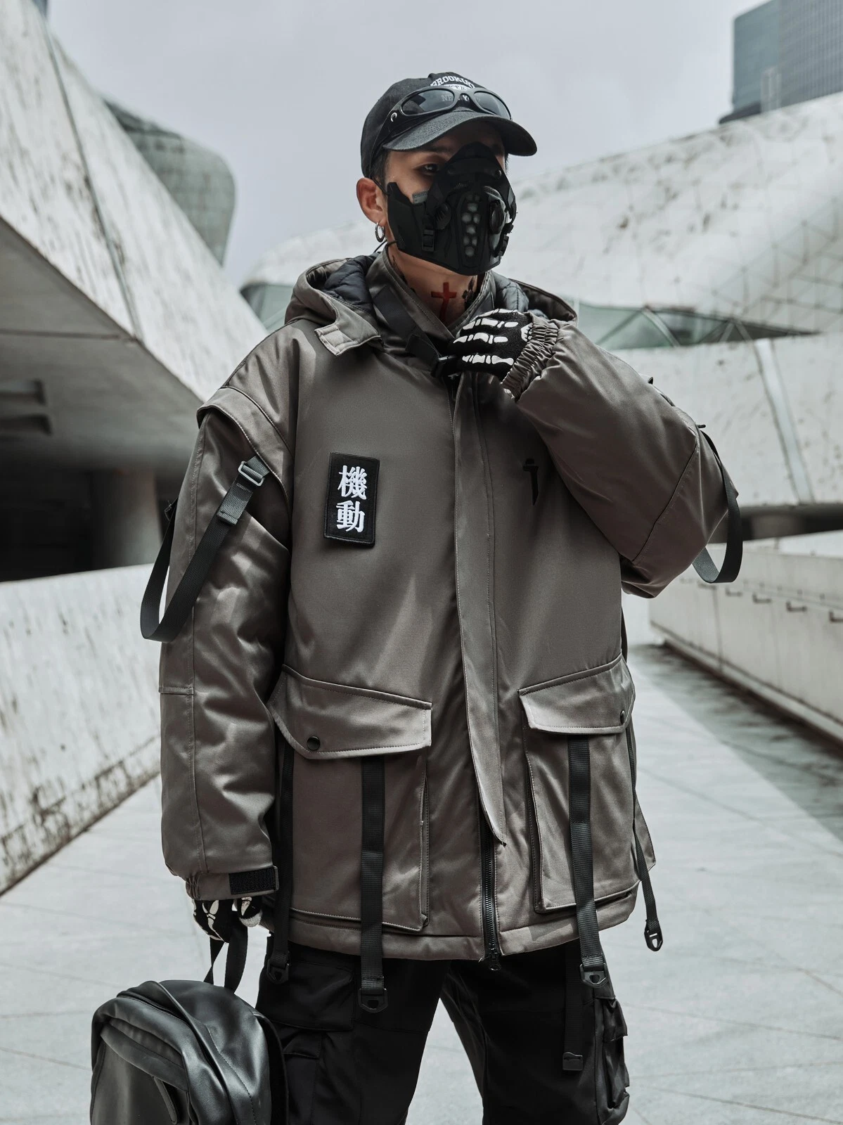 Niepce Japanese Streetwear Winter Parka Jacket with Strap Casual Techwear Coat image 1