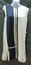 Theory black and white strip slip on sleeveless silk dress, size P