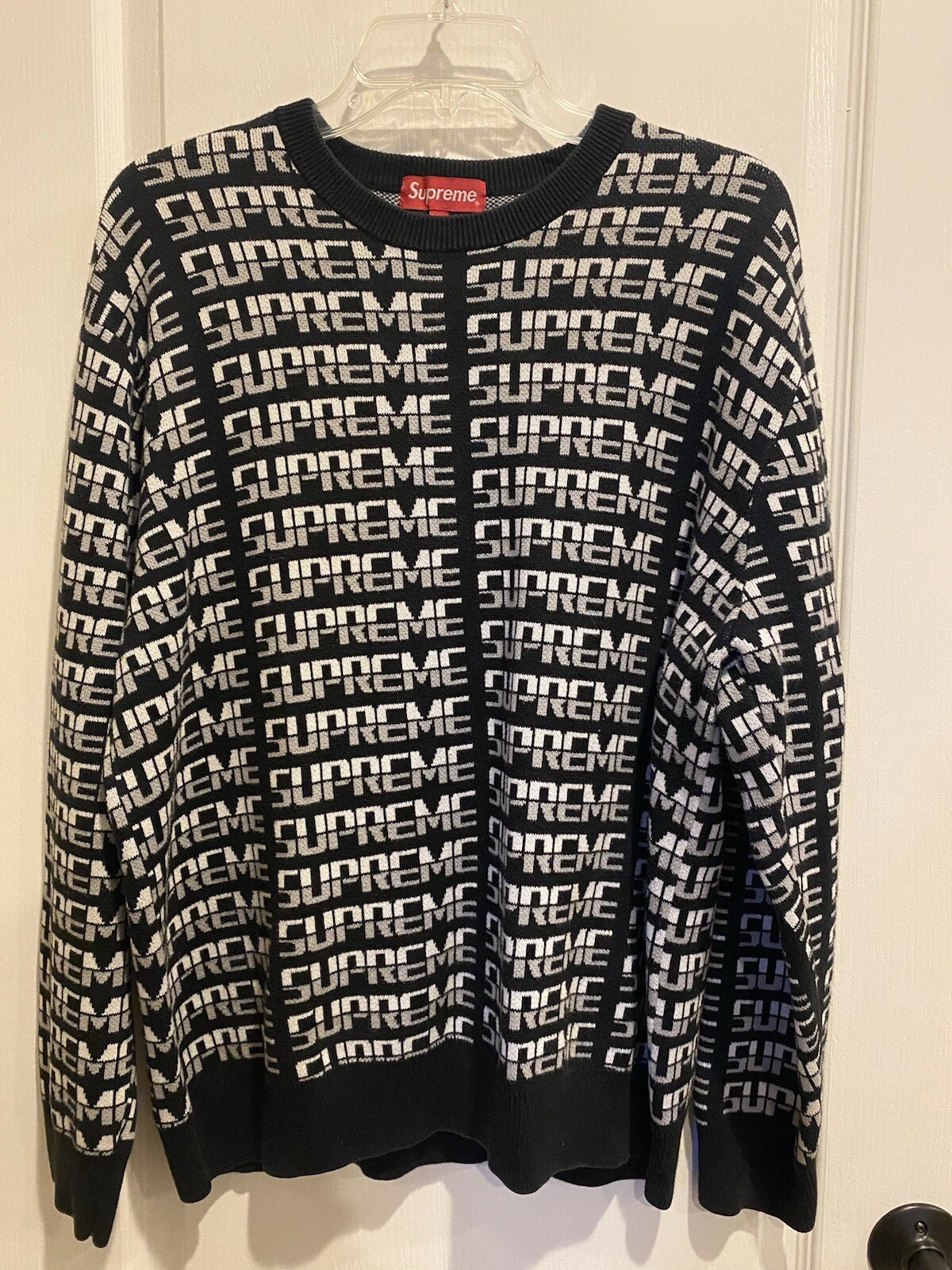 Pull tricoté F/W 2017 Supreme Repeat noir/blanc taille L